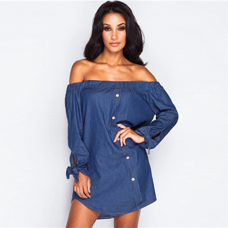 W25039-1 Denim Buttoned Dress